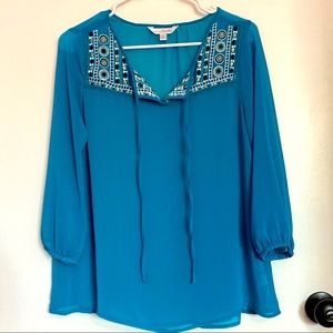 Sheer blouse with Aztec embroidery